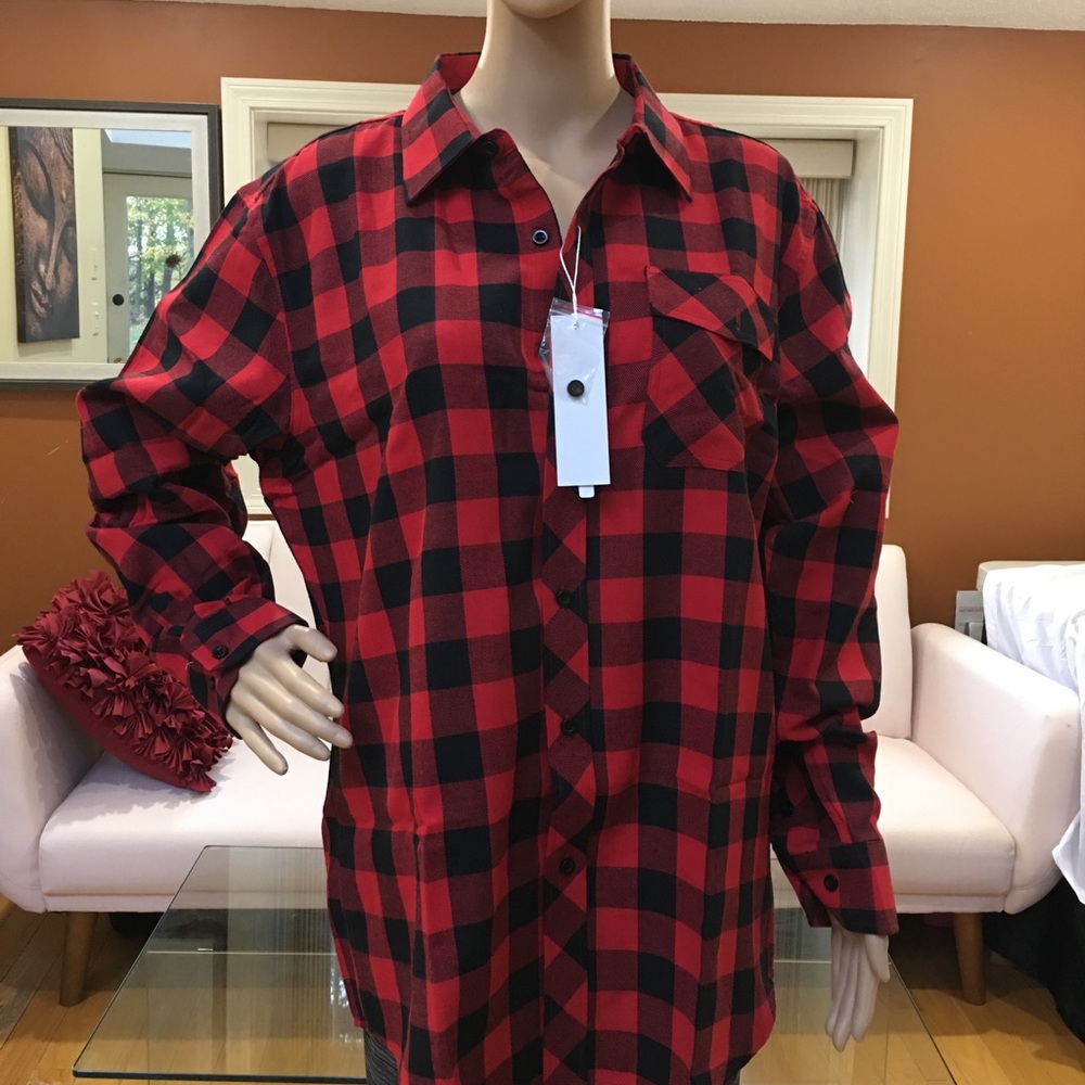 Aibrou Womens Flannel Shirt Button Down Top Size L